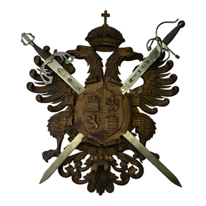 Vintage Carved Wood Coat of Arms of the Holy Roman Empire With Swords