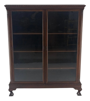 Mahogany 2 Door Chippendale Style Carved Ball & Claw Feet Rope Edge Bookcase