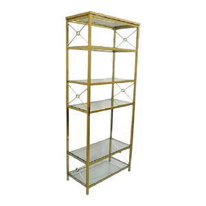 Vintage Hollywood Regency Modern Brass Plated Metal Gold X-Form Etagere Bookcase