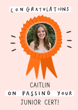Moonpig Rosette Photo Upload Frame Junior Cert Pass Congratulations Card
