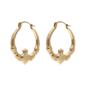 New 9ct Yellow Gold Claddagh Creole Earrings