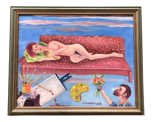 Vintage Original 1970’s Female Reclining Nude Interior Painting