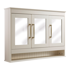 Milano Thornton - Antique White Traditional Mirrored Cabinet - 1050mm x 750mm - Aged Gold Classic T-Bar Handles