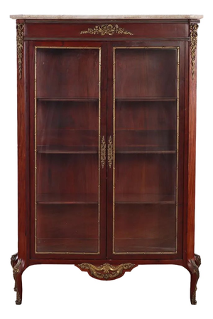 A French Louis XV Revival (Belle Époque) Mahogany Marble Top Vitrine, C. 1910.