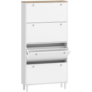 HOMCOM Zapatero para 32 Pares con 4 Cajones Abatibles y Estantes Regulables 80x23,5x157 cm Blanco