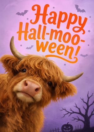 Moonpig Happy Hall-Moo-Ween Highland Cow Halloween Card
