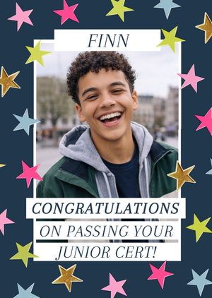 Moonpig Star Pattern Junior Cert Pass Congratulations Photo Upload Card