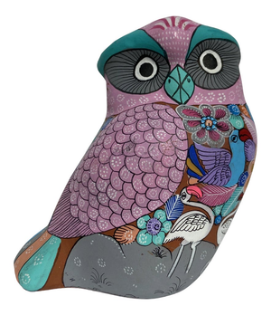 Vintage Hand-Painted Terracotta Owl Figurine