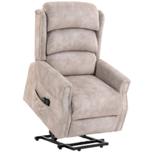 HOMCOM Sillón Elevador Eléctrico Masaje por Vibraciones y Calor Sillón Relax Eléctrico en Terciopelo 80x160x82 cm Beige