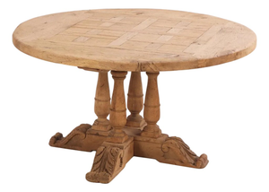 French Round Solid Oak Table With Acanthus Motifs, C. 1940