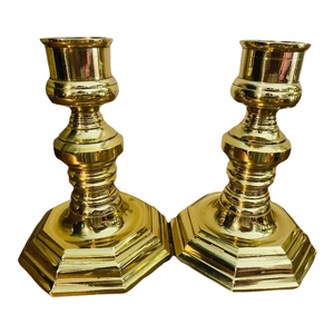 Circa 1900s English Polish Brass Candlesticks-A Pair
