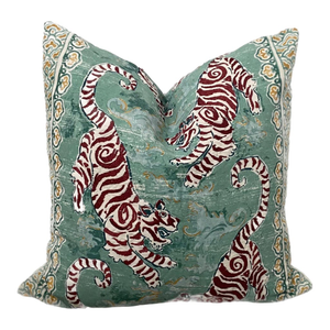 Teal Embroidered Bengal Tiger Pillow