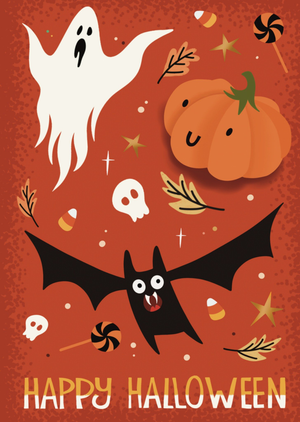 Moonpig Cute Illustrated Ghost Pumpkin And Bat Happy Halloween Card