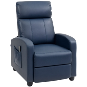 HOMCOM Sillón de Masaje Reclinable con Mando a Distancia Bolsillo Lateral y Temporizador Tapizado en PU 68x88x98 cm Azul Oscuro