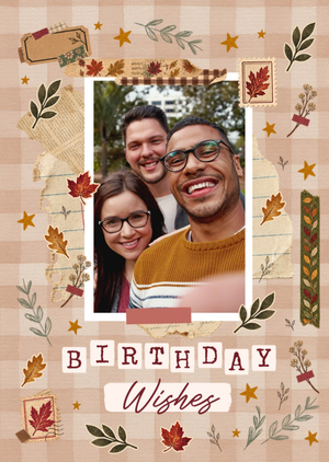 Moonpig Autumn Leaves Scrapbook Traditional Photo Upload Birthday Card