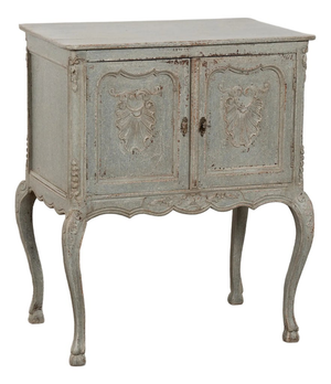 19th Century Swedish Blue Side Table Cabinet Nightstand on Cabriolet Legs