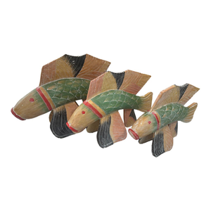 1980s Folk Art Wooden Fish Sculptures- Set of 3