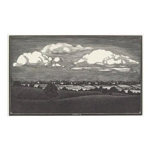 1935 Asa Cheffetz Clouds Over Enfield Connecticut Woodcut