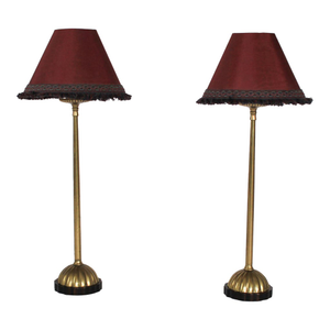 Vintage Brass Candlestick Table Lamps W/ Shades
