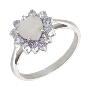 Pre-Owned 9ct Gold Opal & Cubic Zirconia Heart Cluster Ring