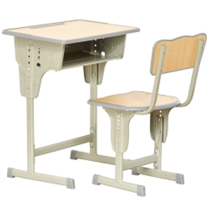 HOMCOM Vintage school-desk style children's desk & chair set - adjustable - storage compartment, bag bracket, pen holder - khaki steel, MDF light wood effect