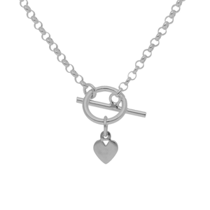 New Sterling Silver 16" Heart & T-Bar Lariat Necklace